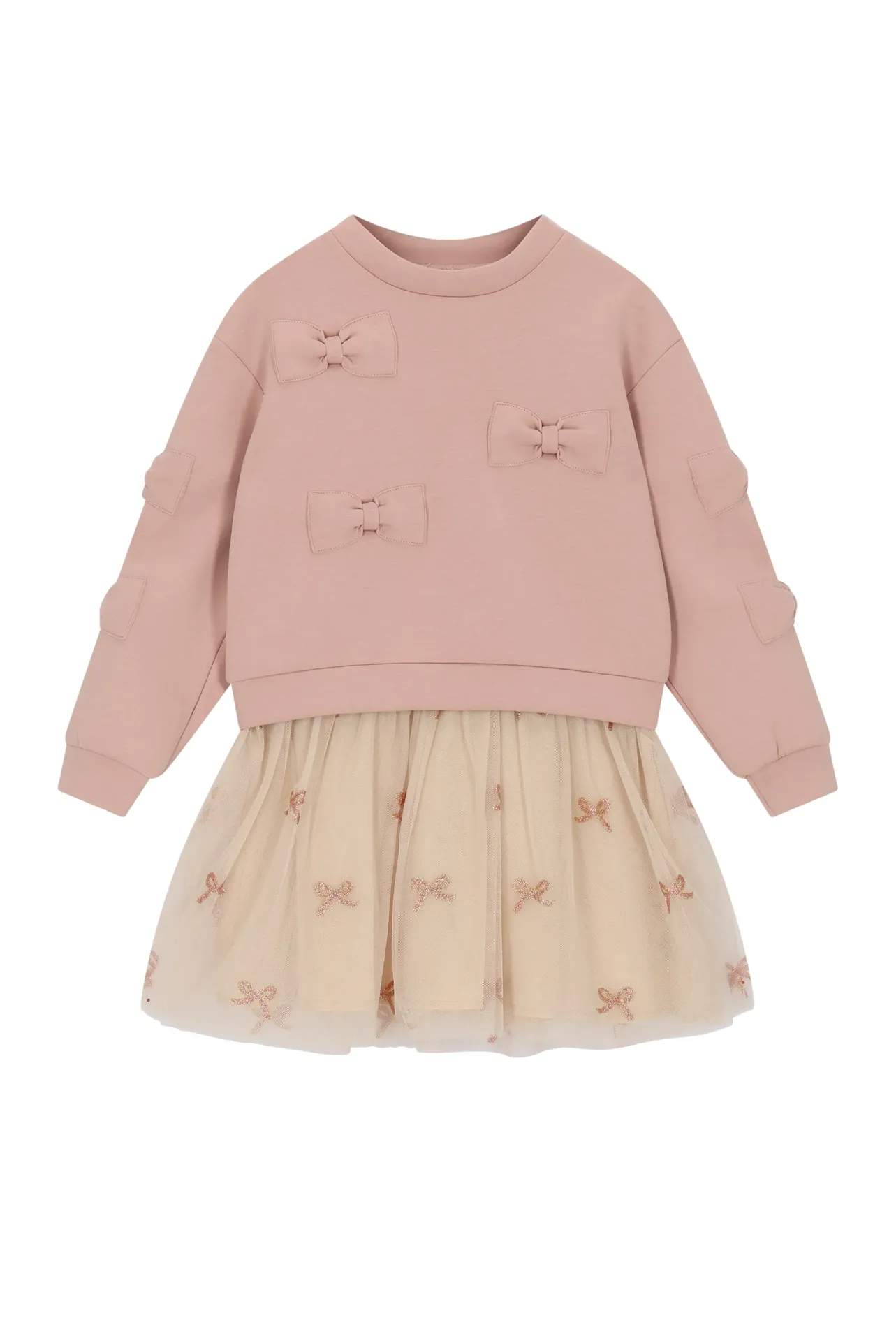 Roze jurk met tulle C608-5810 Le chic (Beige, 122/128j)
